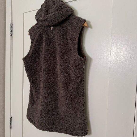 Kuhl Womens Sz L Brown Fuzzy Hooded Flight Vest Packable Hood Sherpa Outdoor - Picture 5 of 12